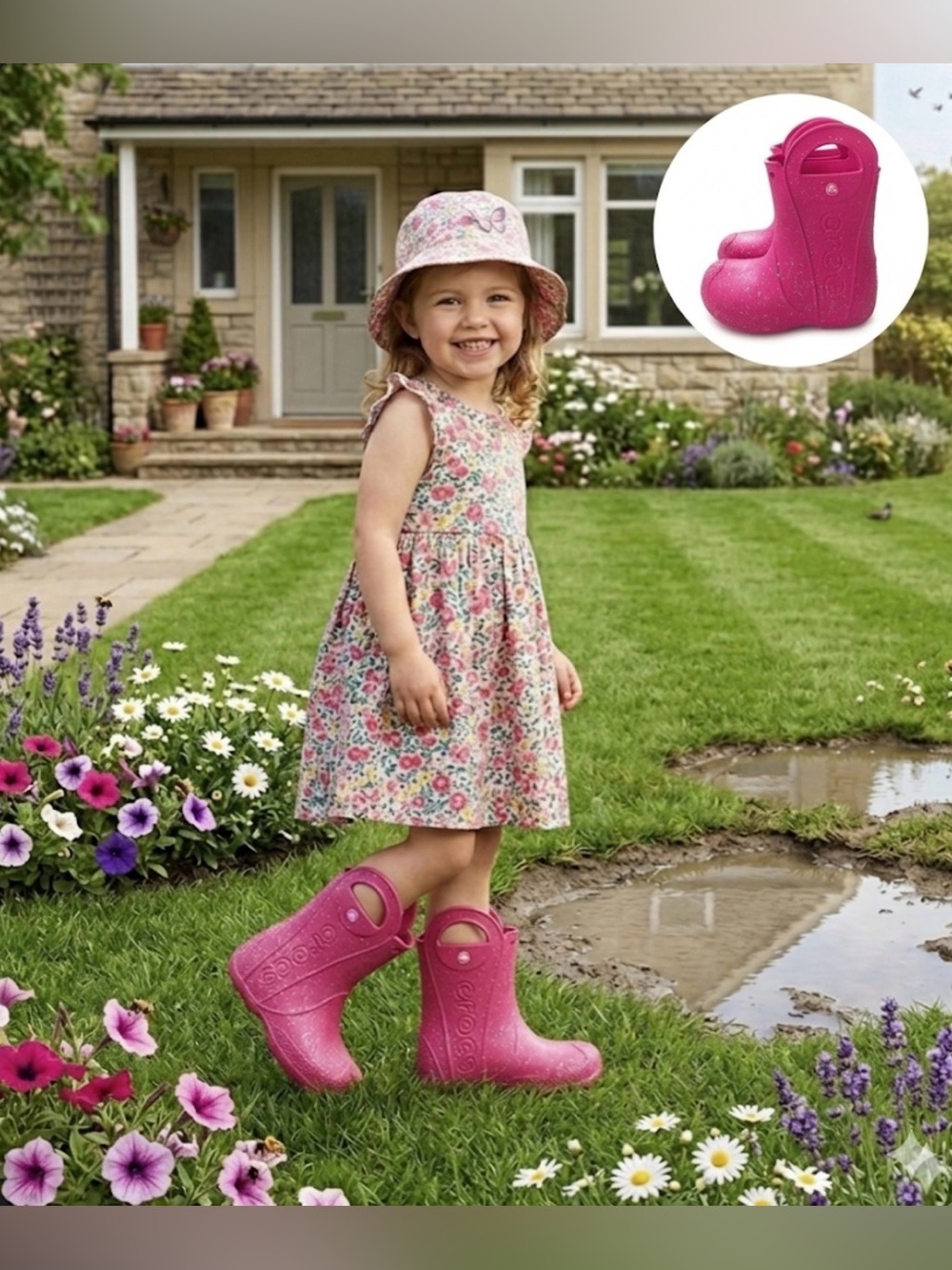 CROCS girl’s Pink Glitter Rain & Snow Boots.  Size 12.